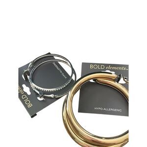 Bold Elements‎ Lot of 2 Earrings Hoops Silver Tone Crystal Inlay & Gold Tone New